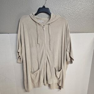 Barefoot Dreams Cozy Chic Lite Zip Up Hooded Poncho Cardigan Sz 2x Beige K584